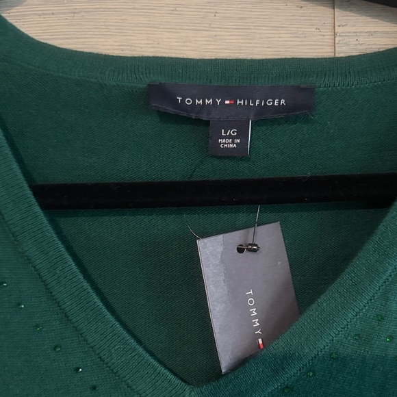 Tommy Hilfiger Teal V-Neck Sweater for Women - Picture 4 of 8